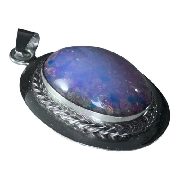 Mexican Opal And 925 Sterling 1.5” Pendant - Vintage